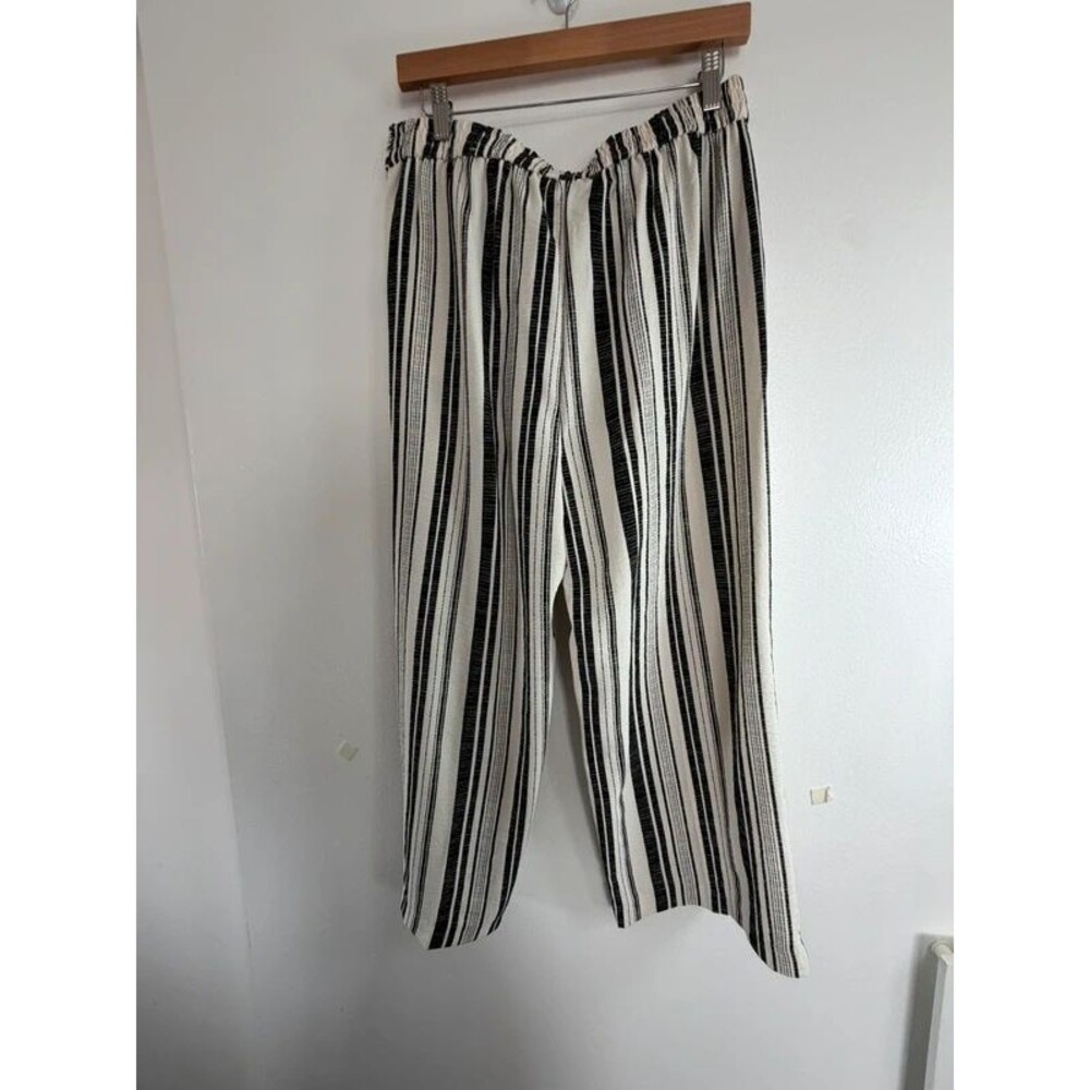 Women’s Black & White Striped Paperbag Tie Waist Wide Leg Pants Size M - Picture 7 of 10